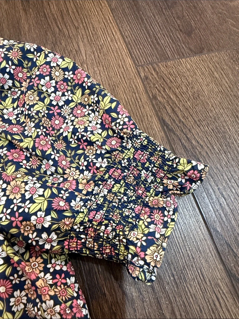 J. Crew Navy Floral Ruffle Blouse with Pink & Yellow Blooms XXS